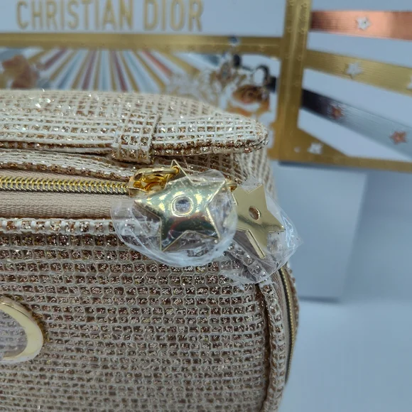 Christian Dior Platinum Beauty GWP Gold Tweed Cosmetic Vanity Pouch NIB - Picture 3 of 11